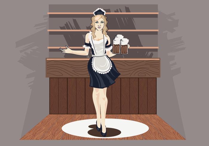 Vector Illustration of Woman in Classic Maid Dress Costume