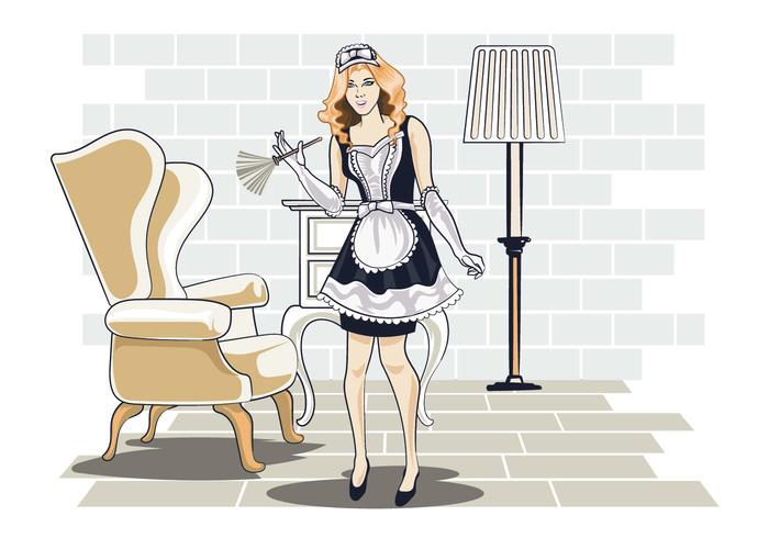 Vector Illustration of Woman in Classic Maid Dress Costume