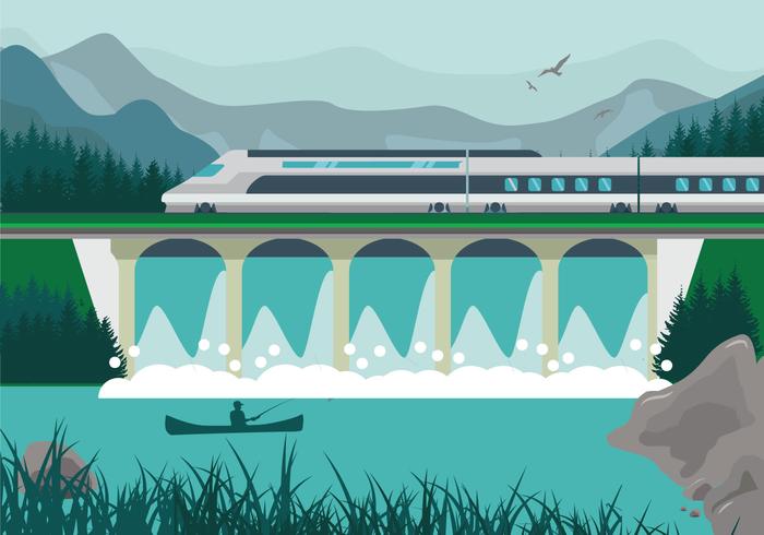 High speed rail TGV city train lanscape ilustration  vector