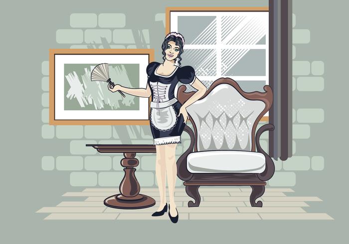 Vector Illustration of Woman in Classic Maid Dress Costume Vector Illustration of Woman in Classic Maid Dress Costume