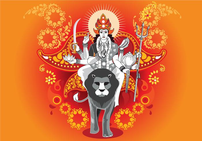 Vector Illustration of Goddess Durga in Subho Bijoya