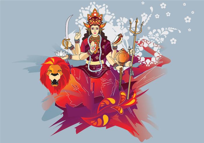 Vector Illustration of Goddess Durga in Subho Bijoya
