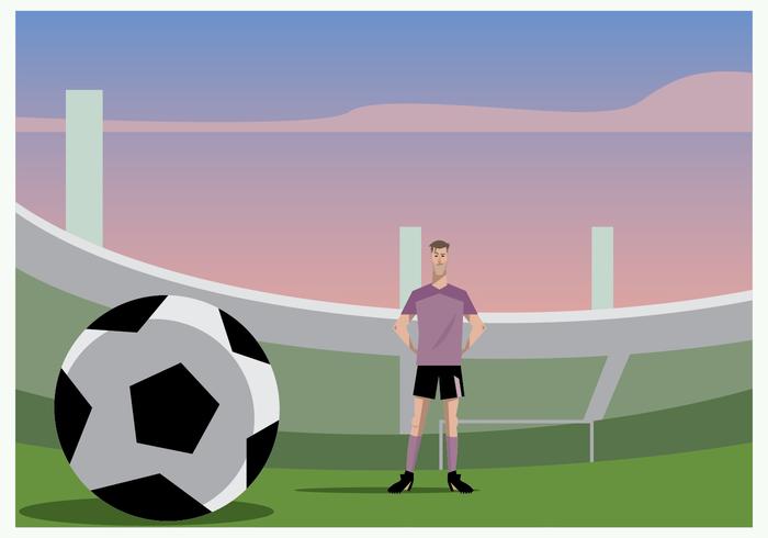 Futbolista, posición, fútbol, ​​suelo, vector