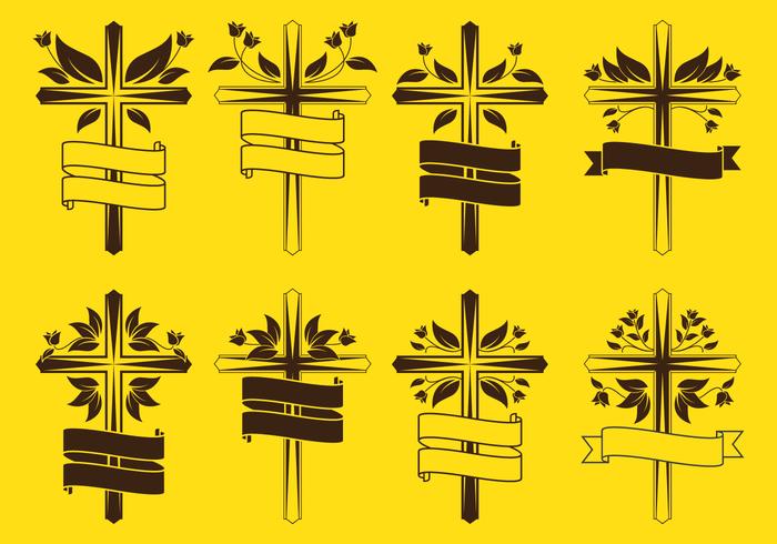 Cruces de Pascua con decoraciones florales vector