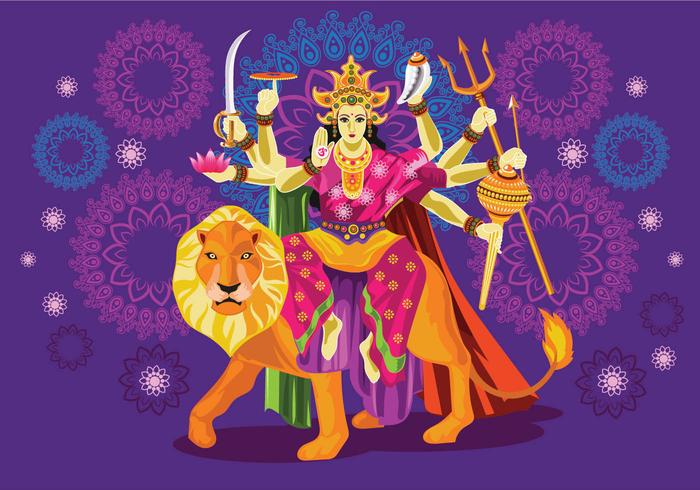 Vector Illustration of Goddess Durga in Subho Bijoya