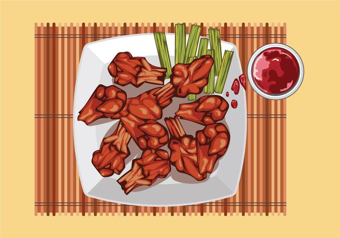 Buffalo Wings with Sauce on the Table Top View vector