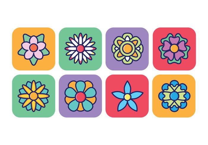 Icono de la flor Pack en fondo cuadrado redondeado vector