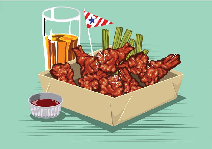 Buffalo Wings with Sauce and Beer on the Table vector