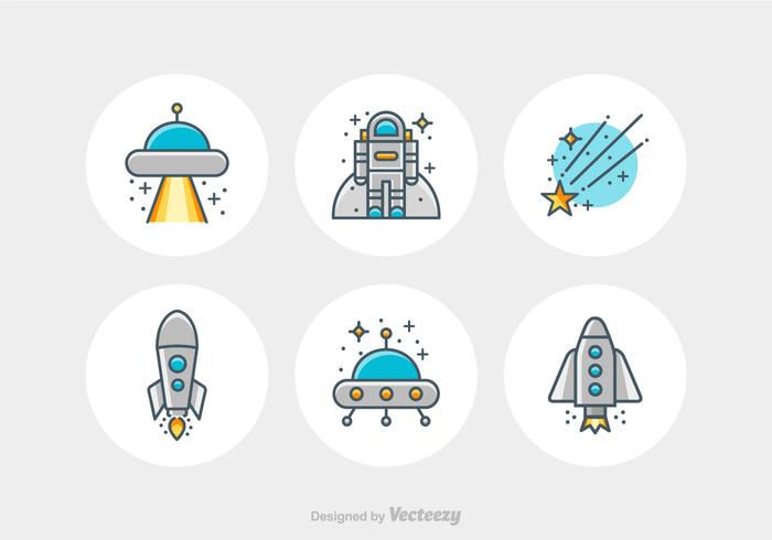 Línea plana de iconos de vector de espacio