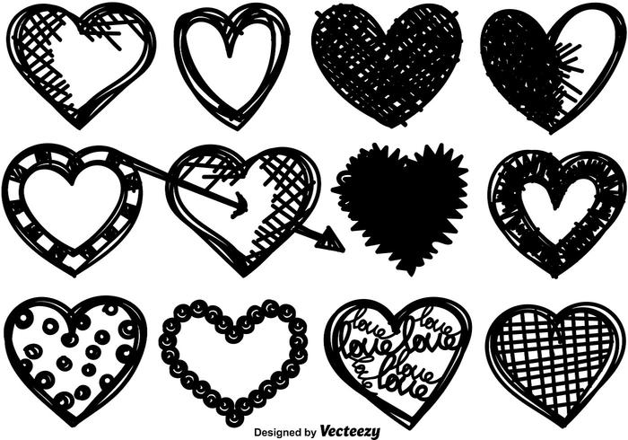 Hand-drawn Hearts Collection - Vector