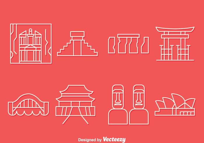 Country Landmark Line Icons Vector Set