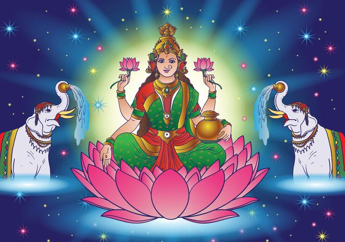 Hindu Lakshmi Goddess Of Wealth vector