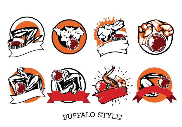 Vector Label Buffalo Wings with Sauce