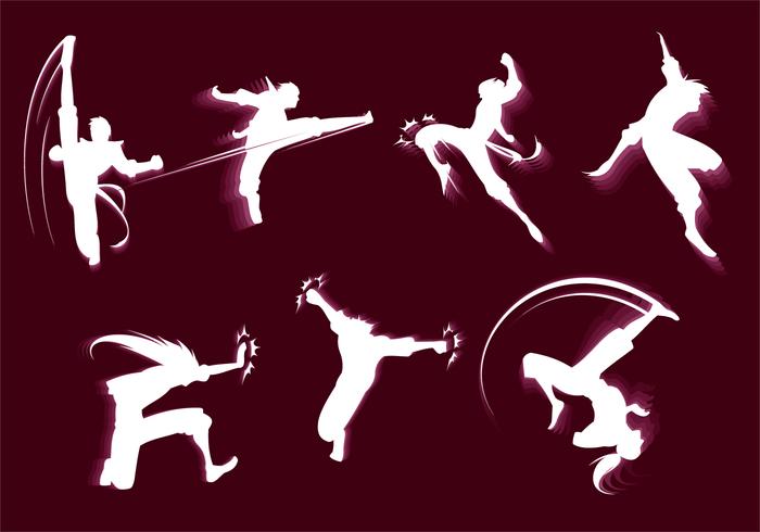 Kungfu Siluetas Free Vector