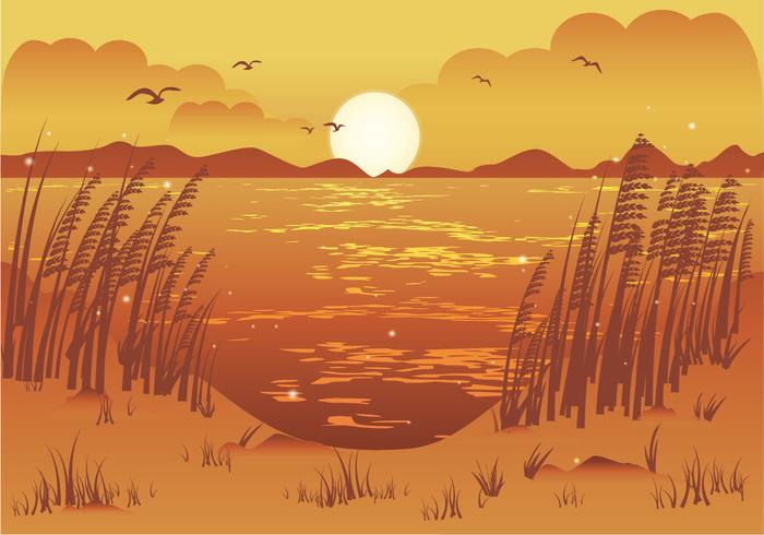 Afternoon beach view sea oats illustration vector