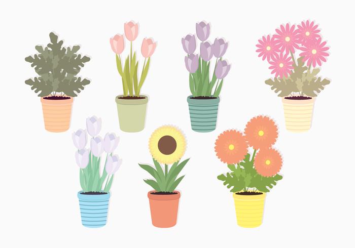 Vector Potted Flowers Set