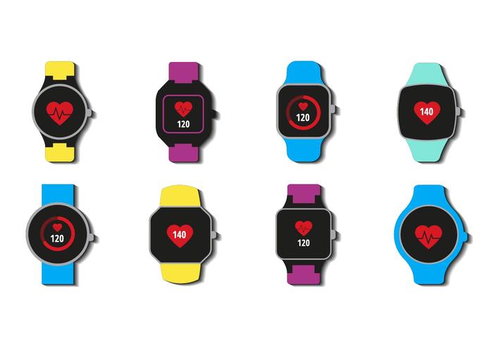 SmartWatch libre con una tasa de iconos del vector del corazón