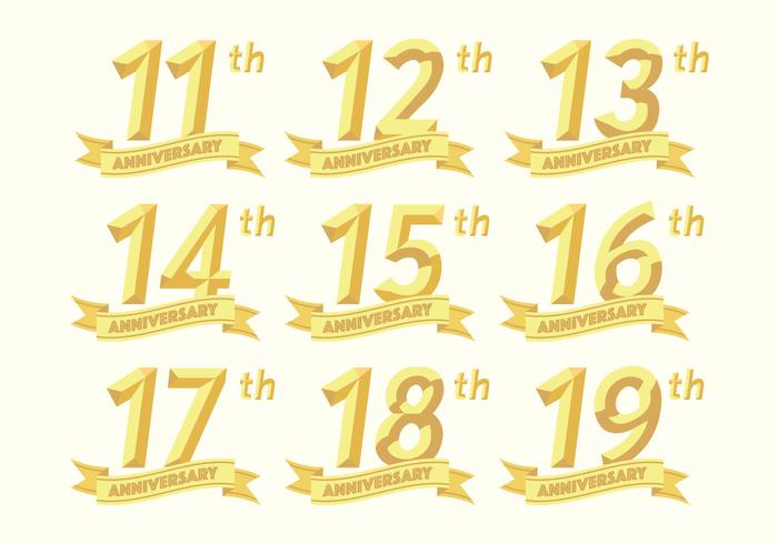 11th to 19th anniversary badges vector