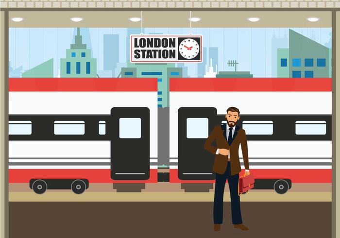 TGV station business man waiting train vector illustration