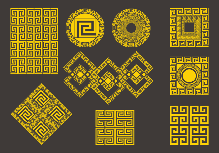 Decorative Gold Greek Symbols Set vector