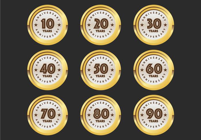 10th to 90th anniversary badges vector