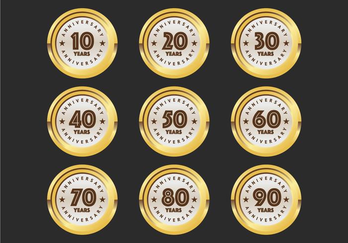 Insignias del 10mo al 90o aniversario vector