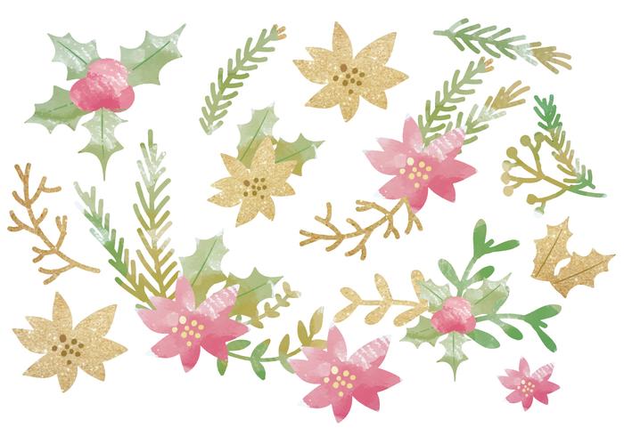 Vector Glitter Winter Floral Objects