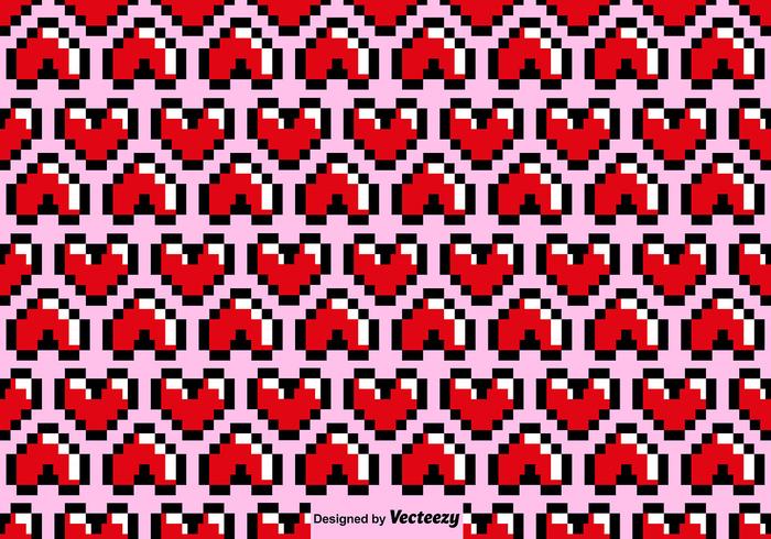 Vector Pixelated Heart Seamless Pattern