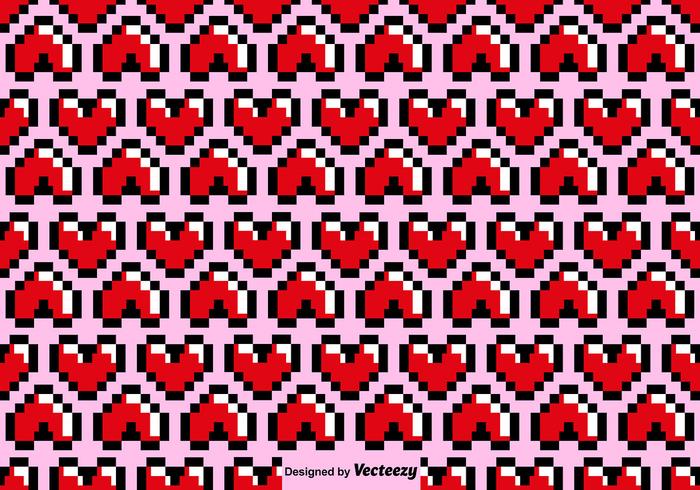 Vector Pixelated Heart Seamless Pattern