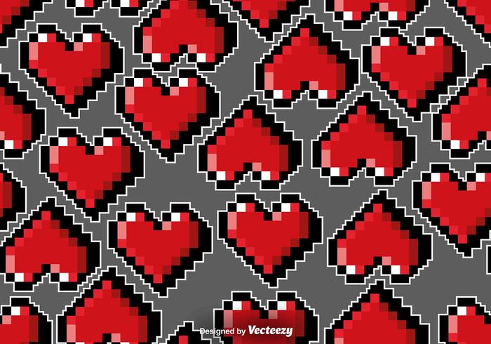 Vector Pixelated Hearts Seamless Pattern