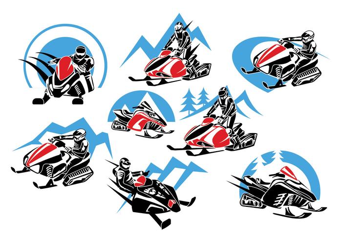 Conjunto de invierno moto de nieve logotipo, emblemas, insignias y los iconos vector