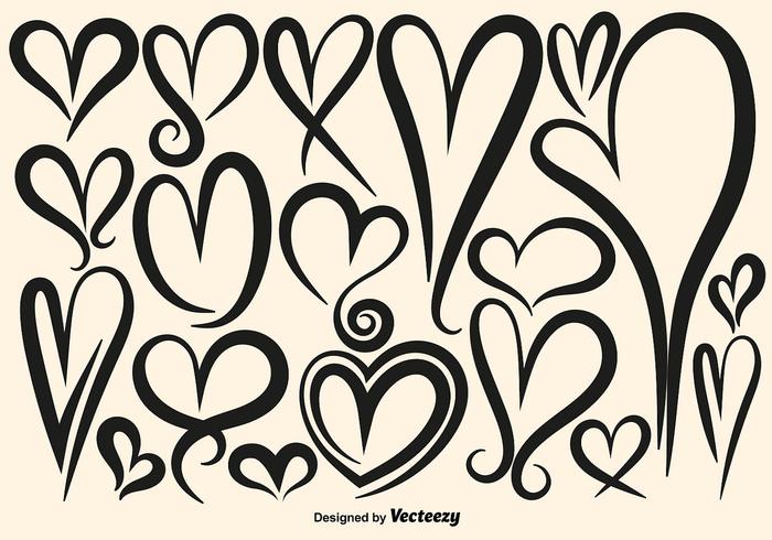 Colección de vector dibujado mano de los corazones