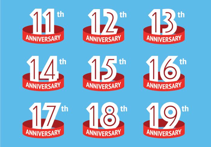 Anniversary logos with red ribbon vector