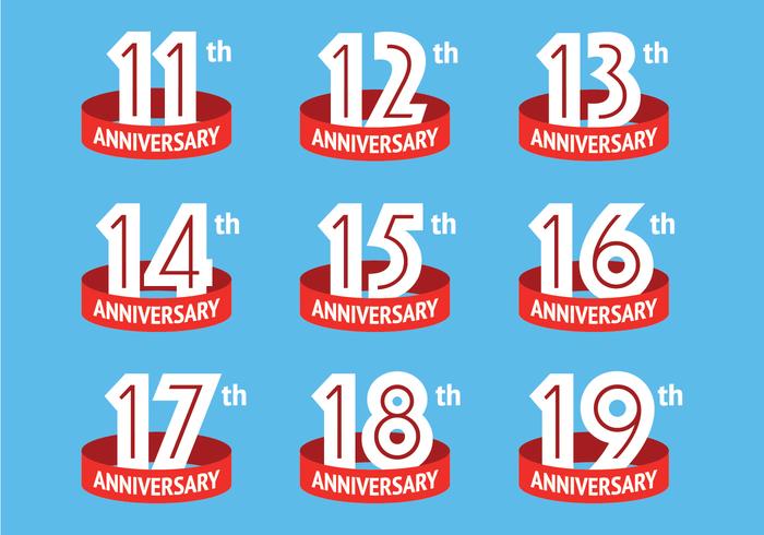 Anniversary logos with red ribbon vector