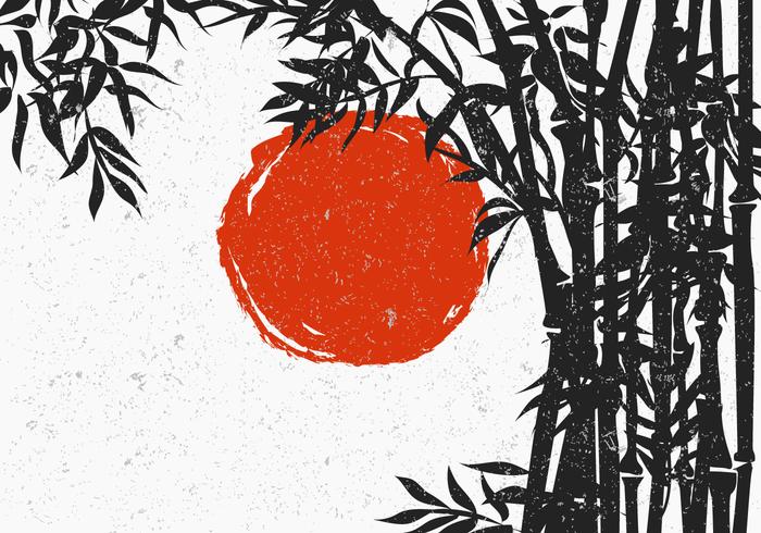 Bamboo Silhouette With Red Sun vector