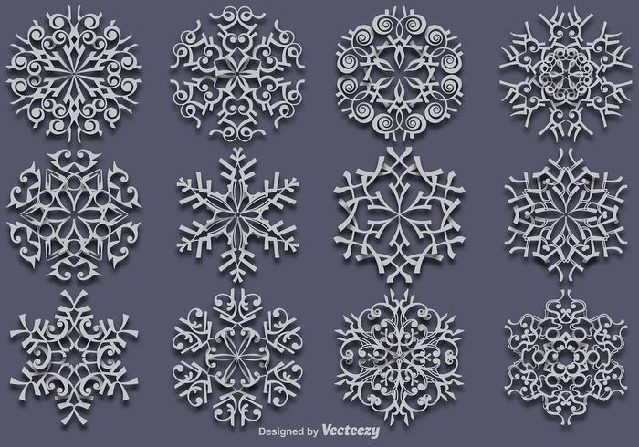 Vector conjunto de 12 copos de nieve blancos