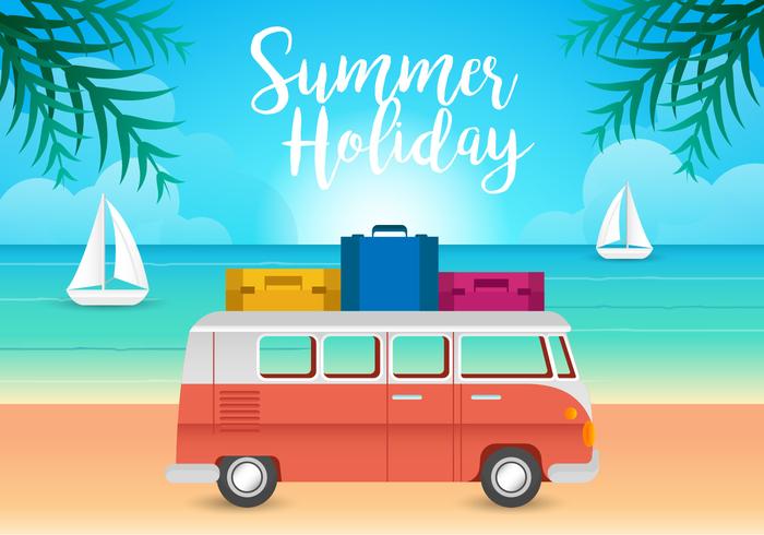 VW Camper and Beach Illustration Vectors VW Camper and Beach Illustration Vectors