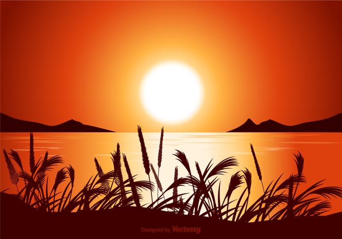 Libre de ilustración vectorial puesta del sol del paisaje marino vector