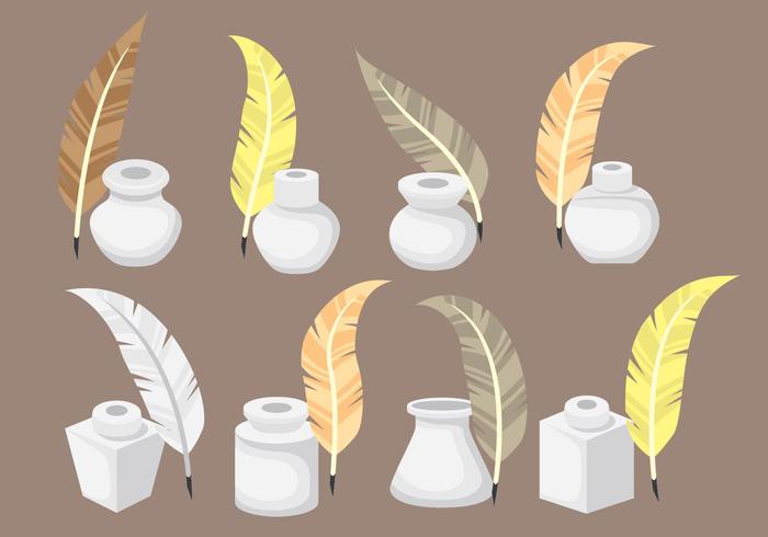 Inkwell Icons with Feather Vectors