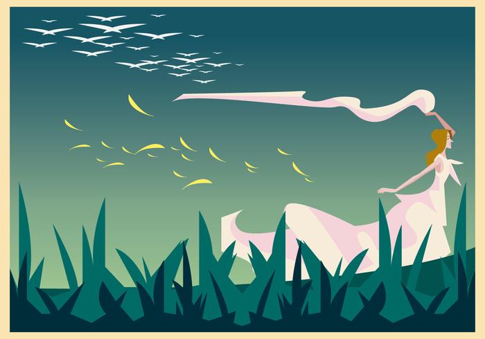 Bride Walking in the Meadow Illustration vector