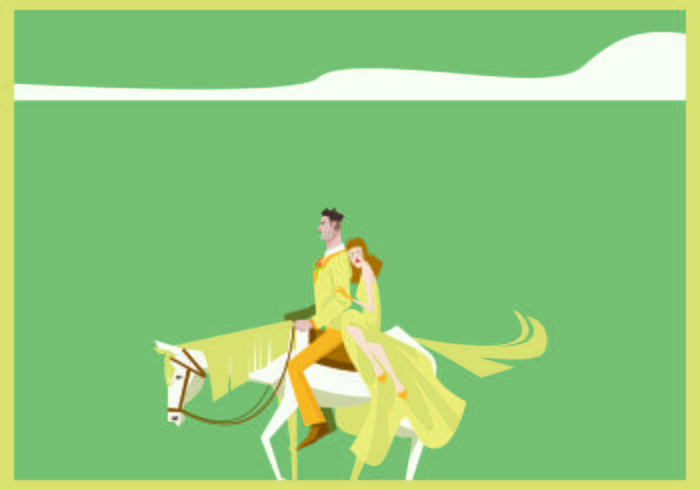 Couple With White Blonde Horse Illustration