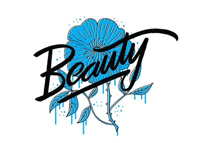 Beauty Blue Flower Lettering vector