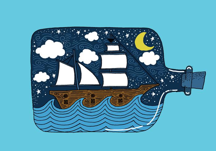 Hand Drawn Ship in a Bottle Vector