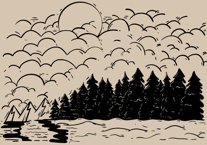 Sketchy Forest Outdoor Landscape Vector