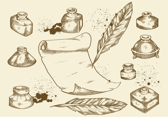 Free Hand Drawn Inkwells Vectors