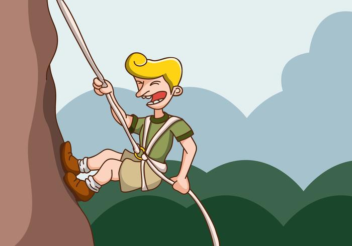 Rock Climber Hanging On A Cliff Vector