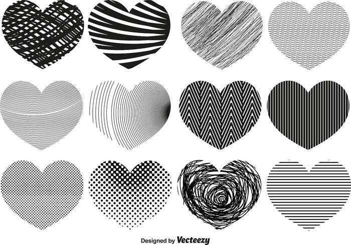 Resumen vector corazones de diferentes texturas