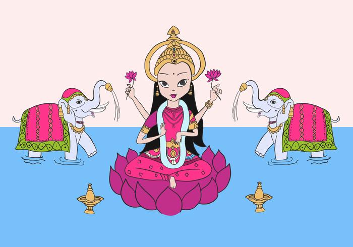 Lakshmi y elefantes vector gratuito