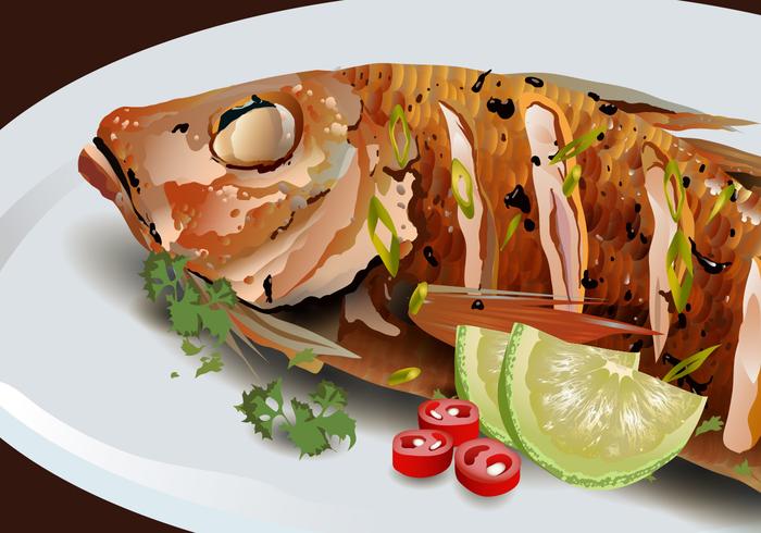 Fried Fish on Platter Vector