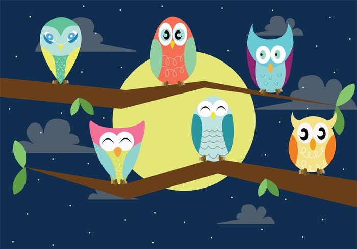 Cute Baby Buho Vectors at Night Cute Baby Buho Vectors at Night